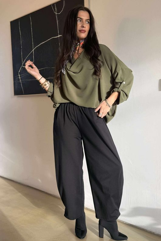 Suki Drape Cowl Blouse Khaki /9=